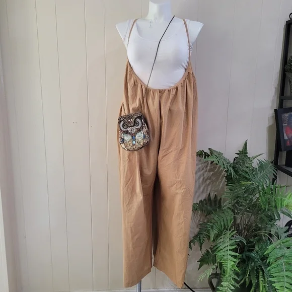 Women's Minimalist Jumpsuit Wide Leg Pants Casual Relax Boho Sz OS - Picture 4 of 12